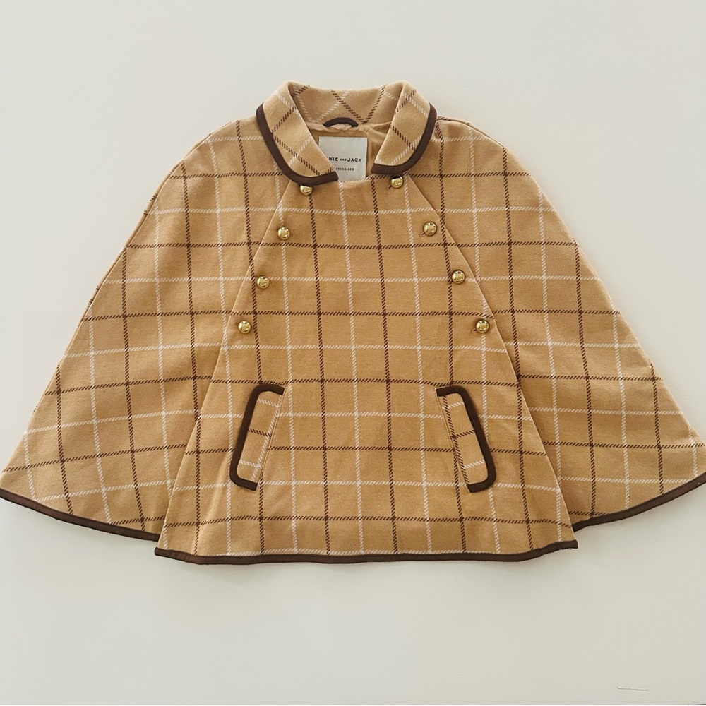 Janie and Jack Girls 7-8 Plaid Tan Cape NWT Fall